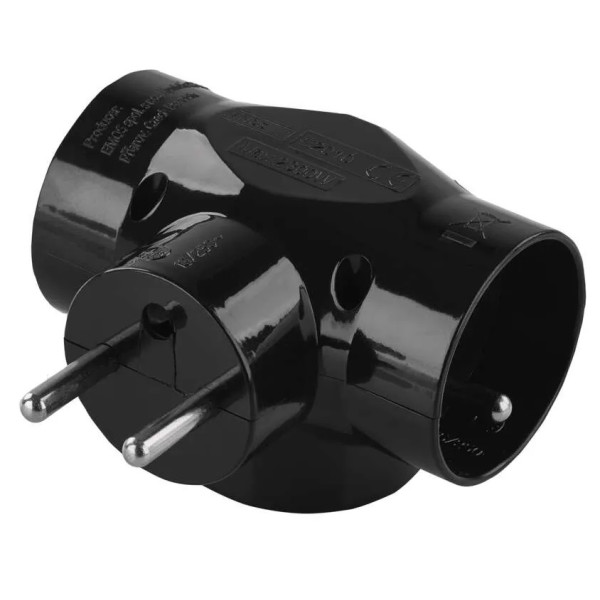 Zásuvka 230V rozbočovacia 3x OKRÚHLA_10A max.3680W_ČIERNA