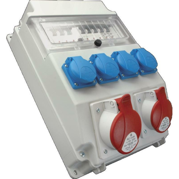 Zásuvková rozvodnica s možnosťou istenia - 400V_5P 1x32A+1x16A + 250V_1xC 16/3+2xB 16/1_IP54_343x241x110mm - ROS 11/I-61 SEZ DK
