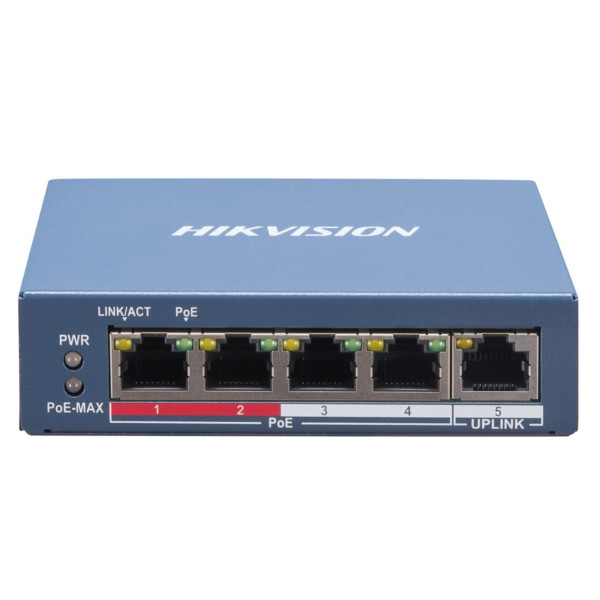 SWITCH POE 4xPoE 10/100Mbps + 1xPoE 100Mbs RJ45_Max.60W do 300m - HIKVISION DS-3E1105P-EI
