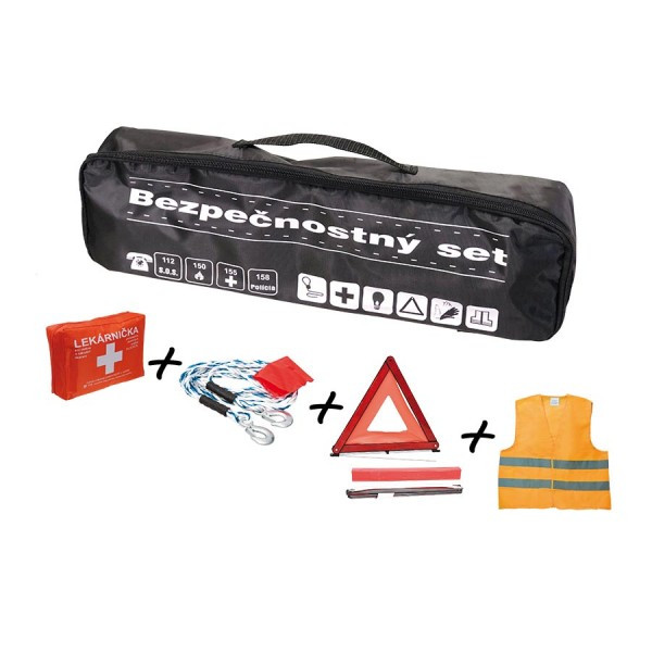 Taška povinnej výbavy Bezpečnostný set čierna - SET (lekárnička, lano, trojuholník, vesta)