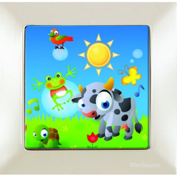 MUTLUSAN CANDELA KIDS - Spínač č.1_BIELY_s rámikom_s podsvietením_IP20 - KRAVIČKA 2127 524 0101