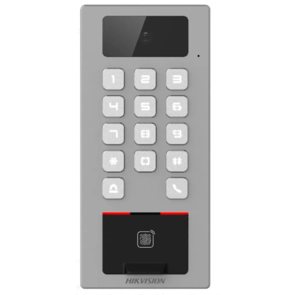 VRÁTNIK - HIKVISION IP_Dverná jednotka s detekciou odtlačkov, kariet, PIN_1x Tlačidlo_2MPx_12V_IP65 - DS-K1T502DBFWX-C