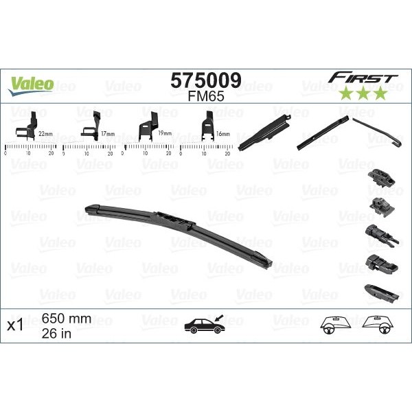 Stierač 650 mm - HOOK+U _AUDI_FIAT_MERCEDES_OPEL_RENAULT_SEAT_ŠKODA_VW - VALEO First FM65 (1ks)