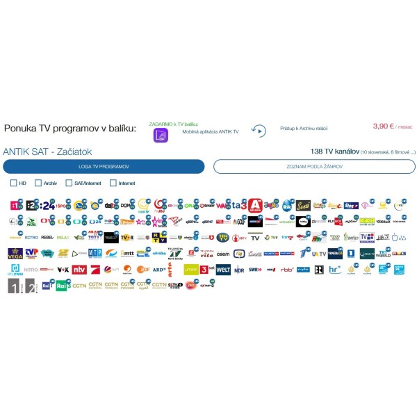 ANTIK SAT - Začiatok (138 TV kanálov + 4x ANTIK smart + archív)