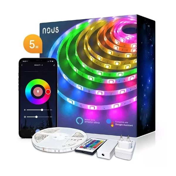LED pásik 5m_RGB_200LED_24W_10mm_BIELY podklad_WiFi_Android/iOS - NOUS F1 (vodotesný)