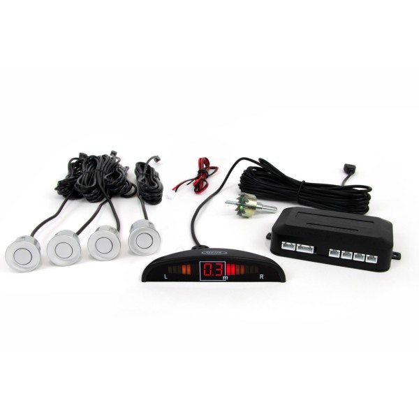 Parkovacie snímače 4-senzorové_Strieborné_Akustické/LCD_22/24,2mm_12V - 01564
