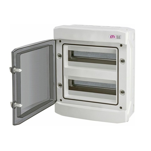 Rozvádzač na omietku 24 pozícií_400V_63A_IP65_transparentné dvierka_DIN lišta - ETI ECH-24PT