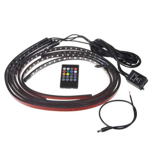 Svetlo - podsvietenie pod auto_Vodeodolné LED_RGB 12V_IR_4 pásky_2x90cm + 2x120cm