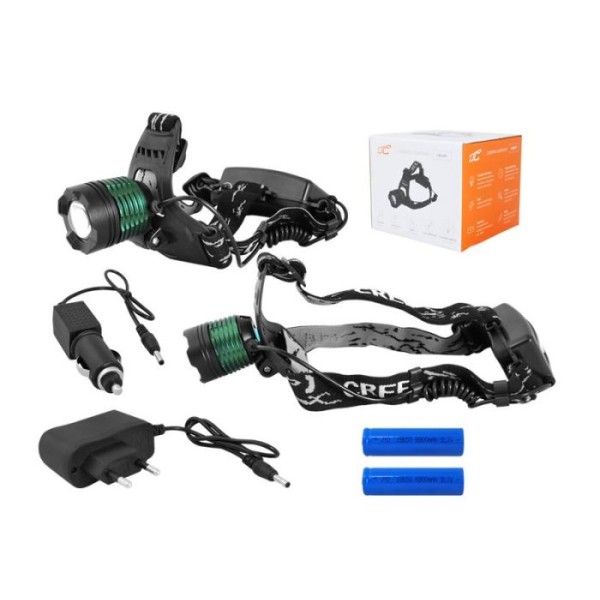 Svietidlo - Čelovka LED CREE XML-T6_6W_600lm_2 x 18650_AC a CL adaptér - LTC