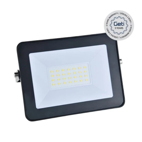 Svietidlo reflektor LED 30W_BIELA denná_4000K_120°_2850lm_IP65_179x135x30mm_čierný - GETI GLF30