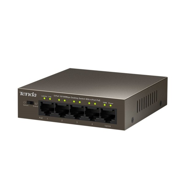 SWITCH POE 4x + 1x Uplink_100Mb/s do 63W - Tenda TEF1105P-4-63W 802.3af/at