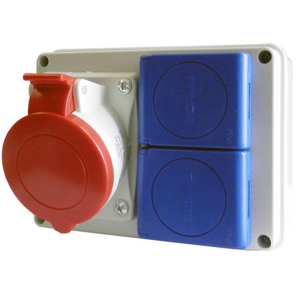 Zásuvková rozvodnica bez istenia - 400V_5P 1x16A + 250V_2x16A_150x110x70mm_IP44 - SCAME 686.122