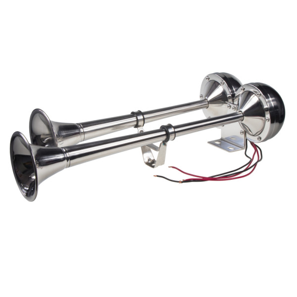 Dual-fanfára 465/410mm, nerezová, 12V, elektromagnetická